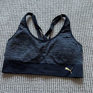 Puma black and white stripe sports bra with strappy back size M